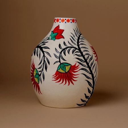 Handcrafted Ceramic Madhubani Floral Vine Decorative Art Vase